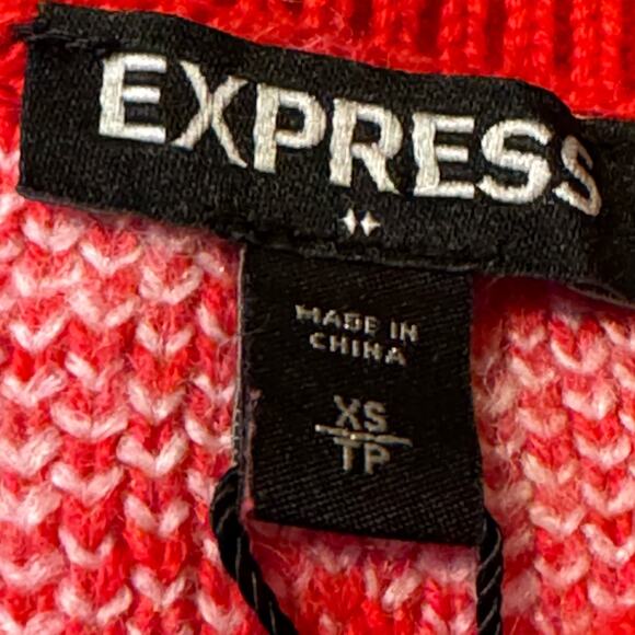 Express Size XS Cotton Blend Red and White Abstract Cozy Ski Sweater - Picture 6 of 7